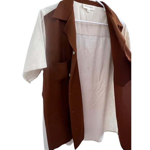 Todd Patrick Designer Cuban Shirt Button Up Brown Cream 2 Tone 2 Fabric Size XL - Picture 7 of 10